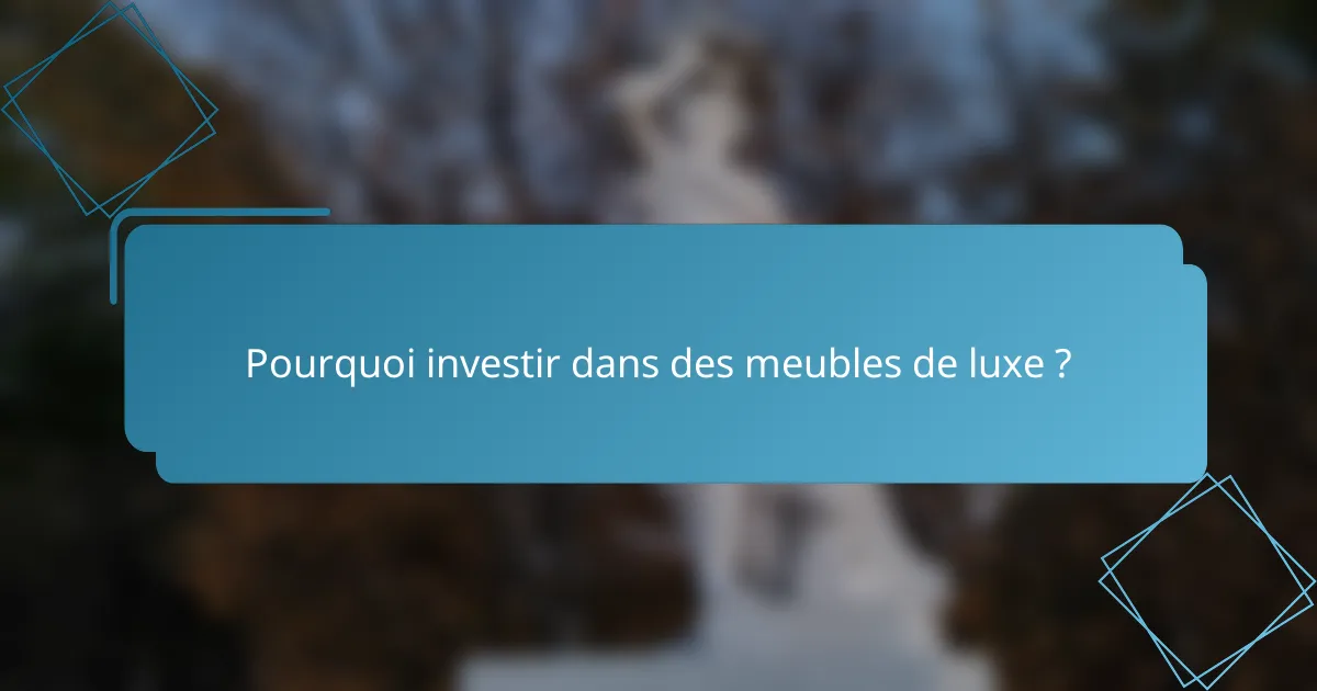 Pourquoi investir dans des meubles de luxe ?