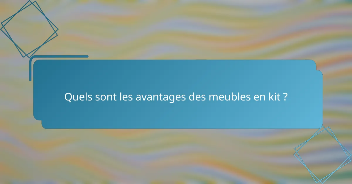Quels sont les avantages des meubles en kit ?